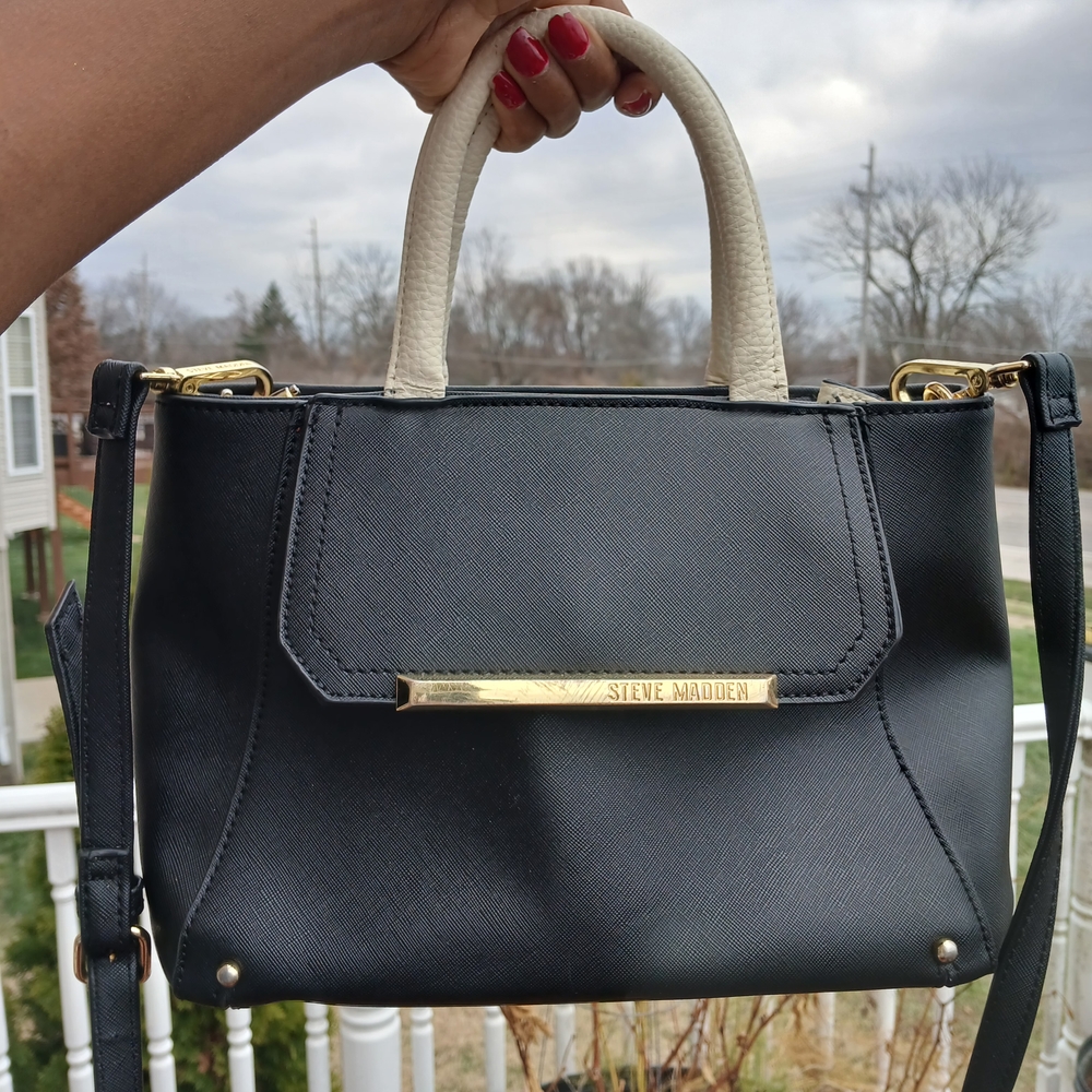 Steve Madden Black and Cream Women's Bag - Picture 12 of 14